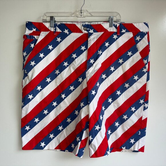 ROYAL & AWESOME Performance Golf Shorts Men's Size 46 Patriotic Stars Stripes - Picture 1 of 12